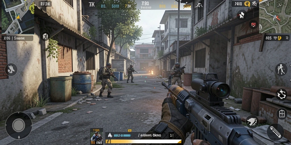 Screenshot gameplay 73K menampilkan aksi intens dan grafis luar biasa.