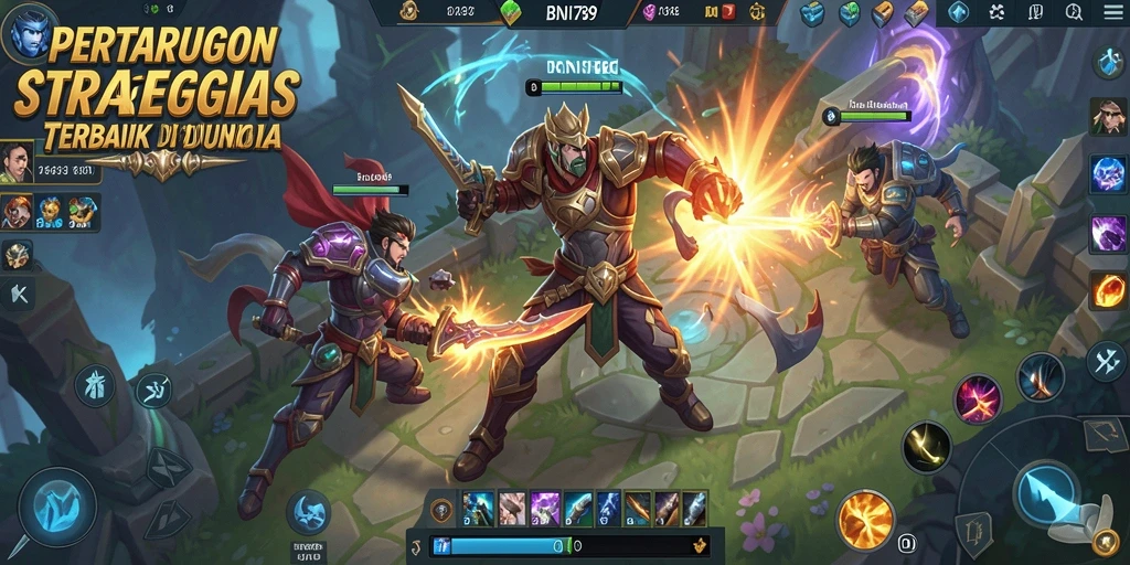 Screenshot gameplay BNI789 menampilkan pertarungan seru antara karakter-karakter unik.