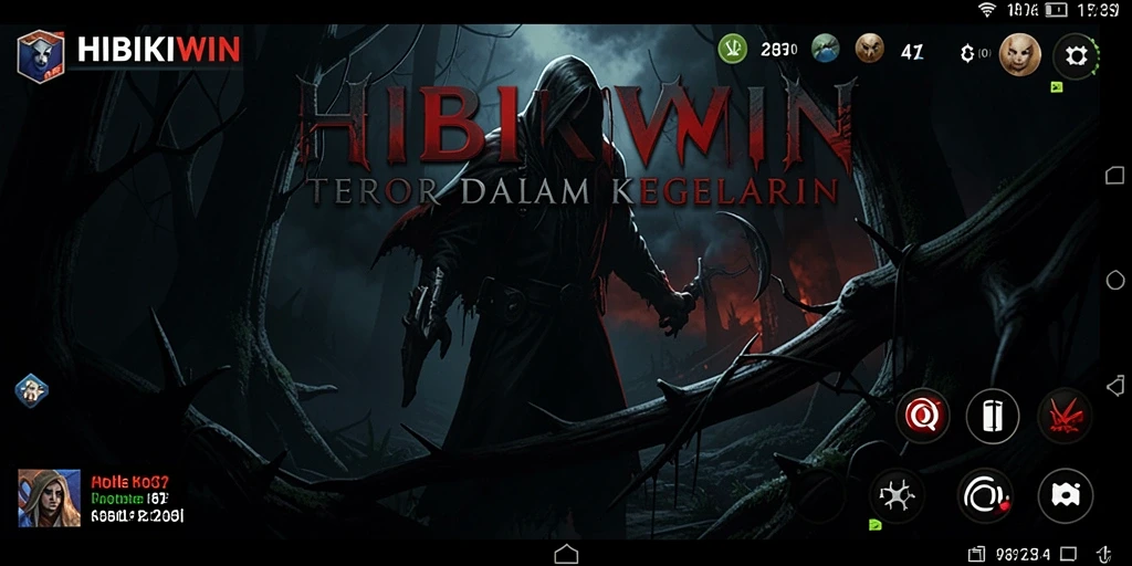 Screenshot gameplay HIBIKIWIN menunjukkan momen mencekam saat menghadapi teror.