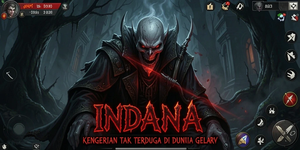 Tangkapan layar permainan <strong>INDAAA</strong> menunjukkan momen menegangkan dalam suasana gelap.