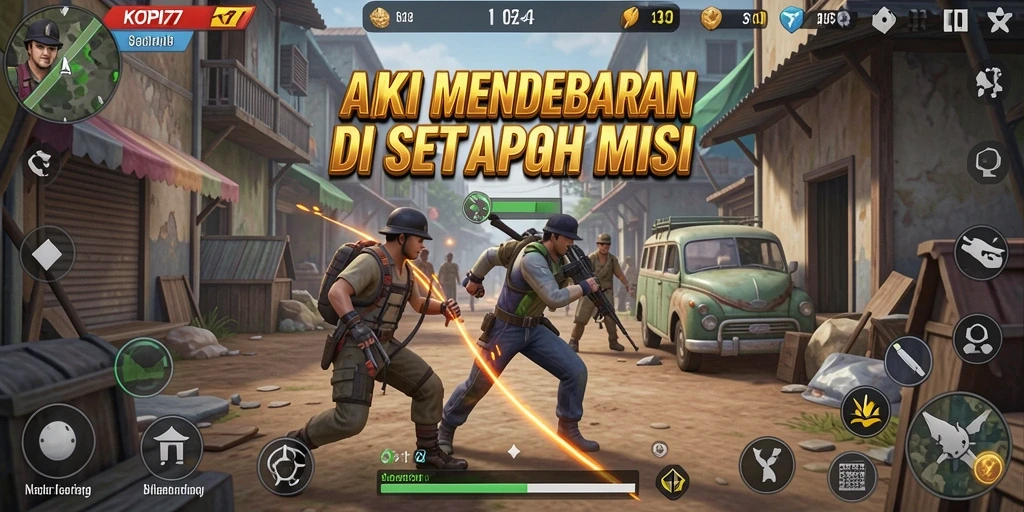 Screenshot gameplay KOPI77 menampilkan aksi seru di arena pertempuran.