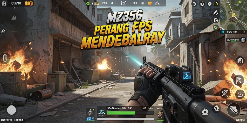 Screenshot utama MZ356 menampilkan aksi intens dalam gameplay FPS.