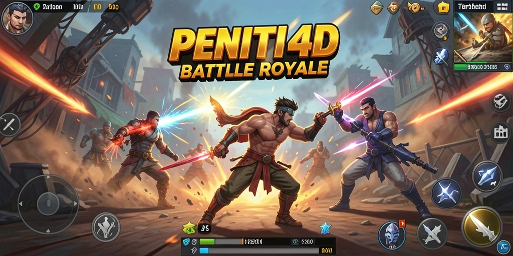 Screenshot utama PENITI4D yang menampilkan aksi gameplay Battle Royale yang mendebarkan.