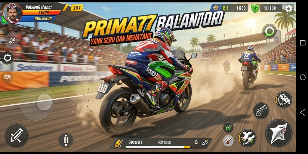 Screenshot PRIMA77 menampilkan aksi balapan motor yang mendebarkan.