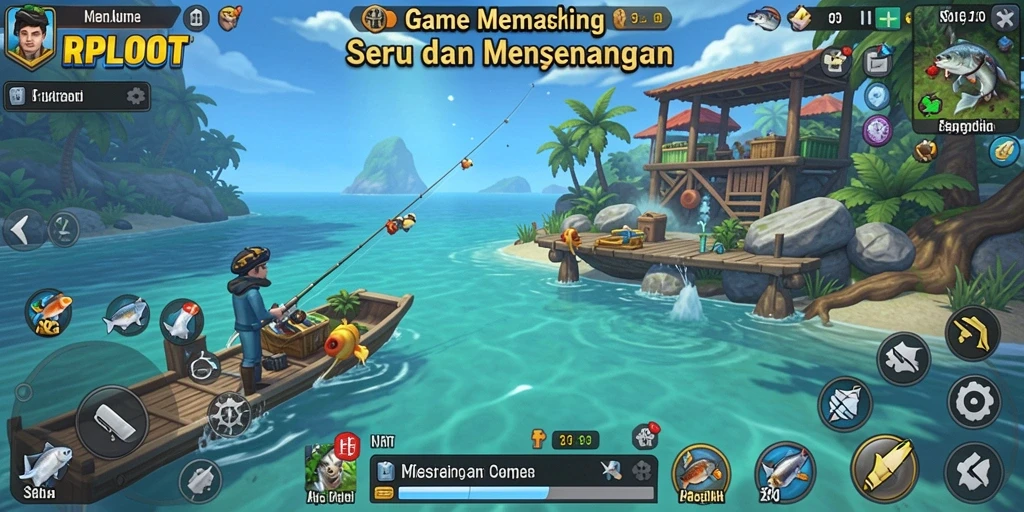 Screenshot gameplay RPLOOT menunjukkan suasana memancing yang realistis dan mendebarkan.