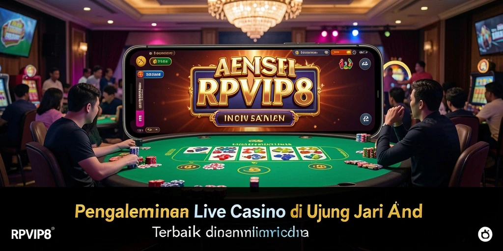 Tampilan gameplay RPVIP8 dengan dealer langsung dan suasana kasino yang hidup.