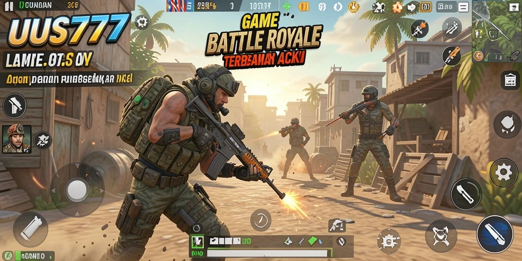 Tangkapan layar utama UUS777 menampilkan momen mendebarkan dalam gameplay Battle Royale.