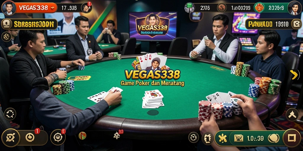 Screenshot utama VEGAS338 menampilkan gameplay Poker yang mengasyikkan.