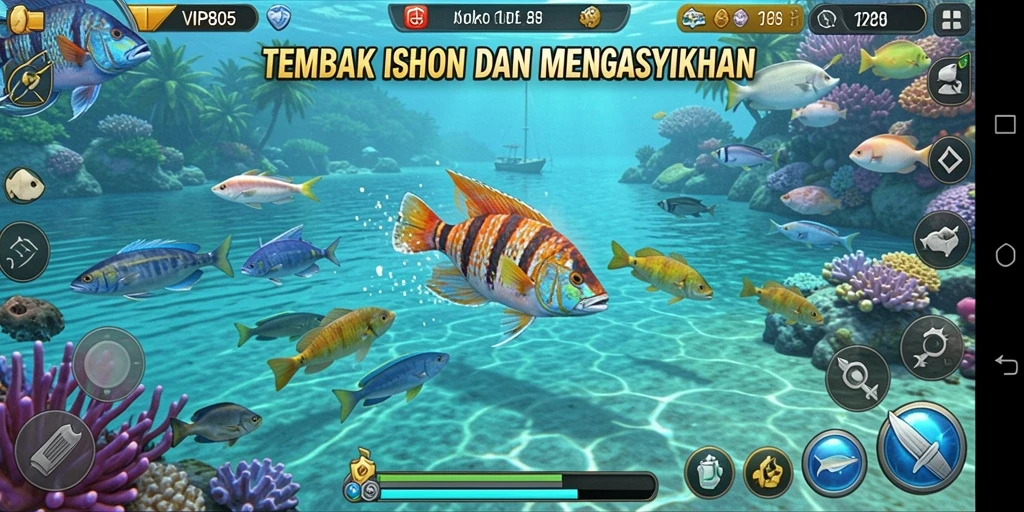 Tampilan gameplay Tembak Ikan dengan efek visual yang menarik.