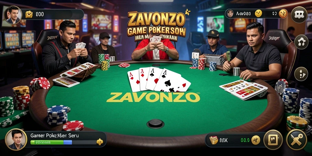 Tampilan gameplay seru di ZAVONZO saat bermain Poker.